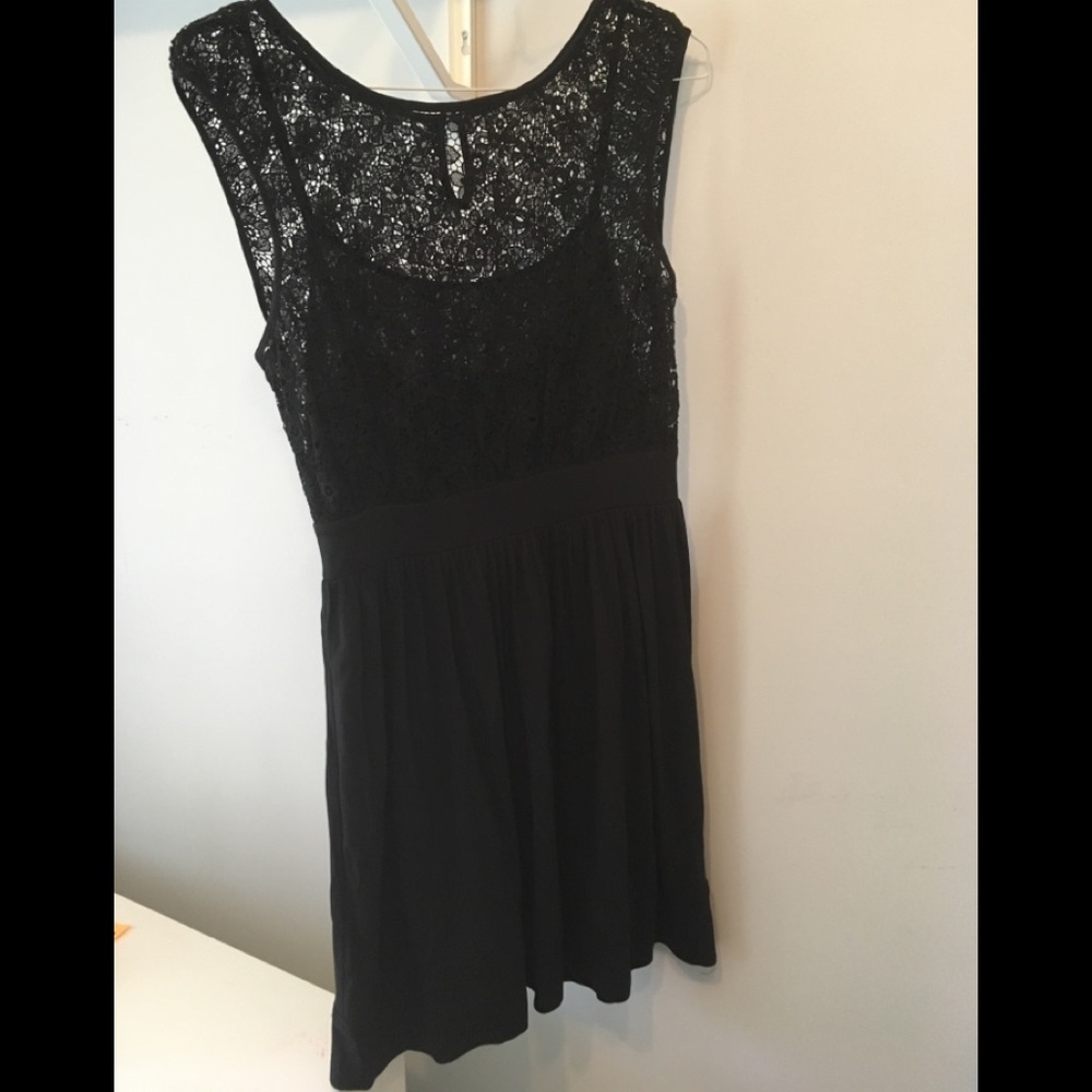 Black cotton dress with lace overlay